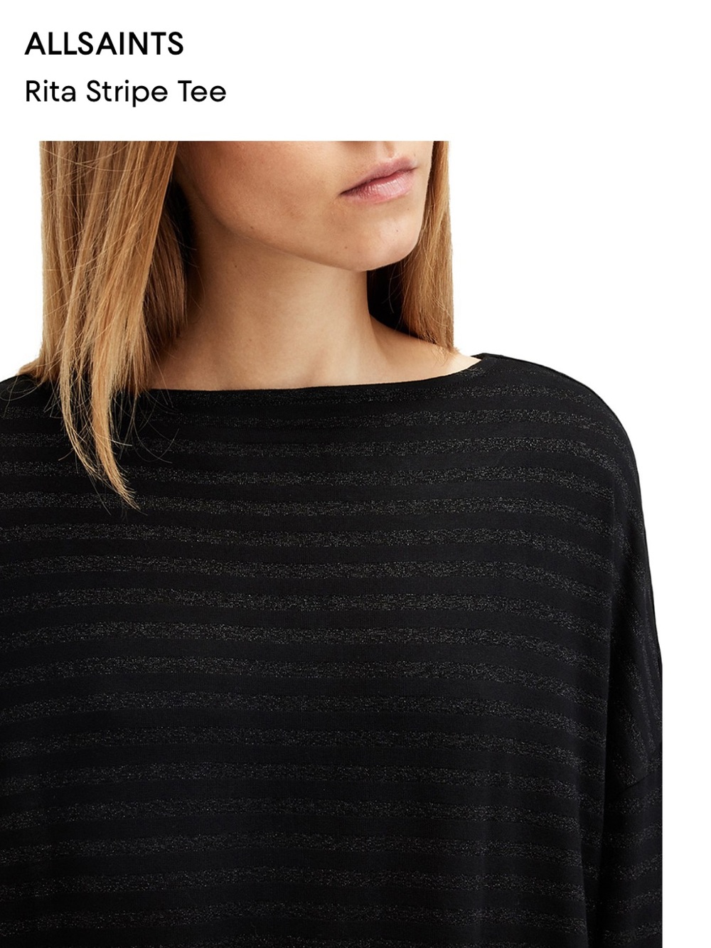 NWT All Saints Rita Stripe Tee in Black Shimmer Size Small